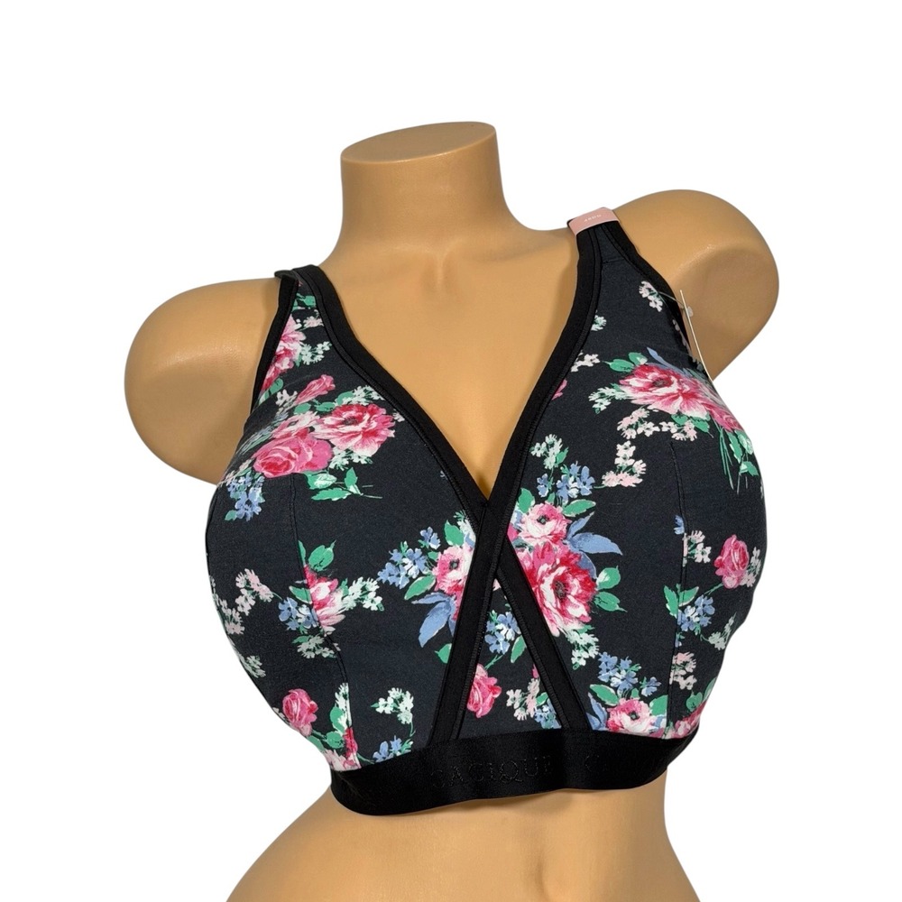 Cacique Women's 48DD Lightly Lined No-Wire Full Coverage Bra Cotton Black Floral